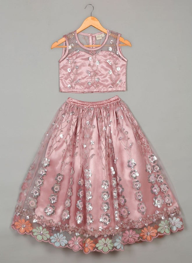 Saka Designs Embroidered Pink Lehenga & Choli for Girls - Image 3