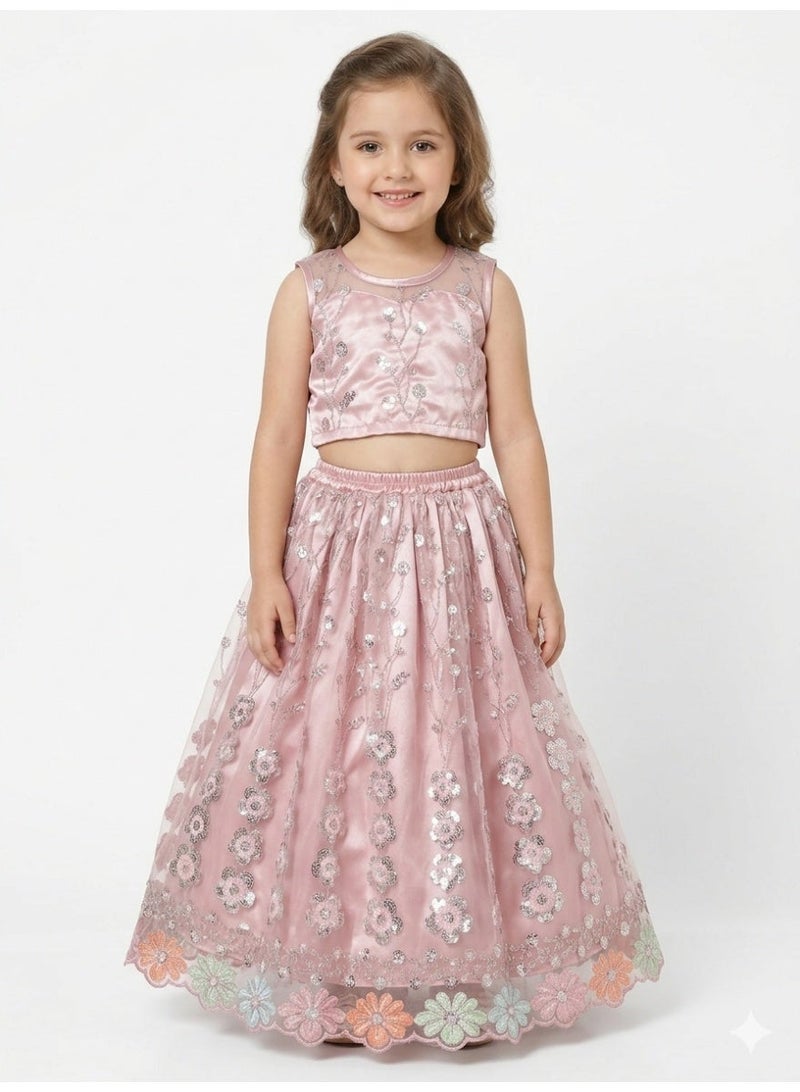 Saka Designs Embroidered Pink Lehenga & Choli for Girls - Image 1