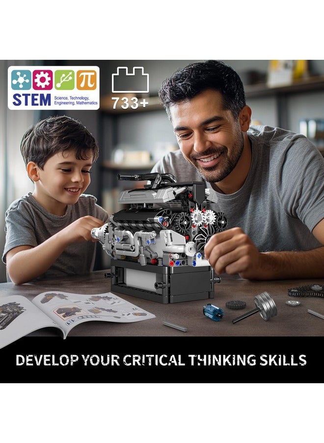 mould king Mould King V12 Engine Building Blocks Sets, 10205 Car Engine Model kit That Run, Build Your Own STEM Model Mini Engine, 12-Cylinder Engine Building Engineering Toys for Kids/Adults(733+PCS)  - Image 3