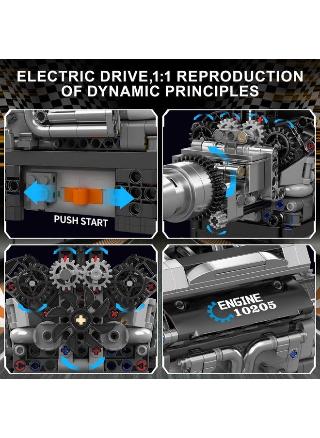 mould king Mould King V12 Engine Building Blocks Sets, 10205 Car Engine Model kit That Run, Build Your Own STEM Model Mini Engine, 12-Cylinder Engine Building Engineering Toys for Kids/Adults(733+PCS)  - Image 5