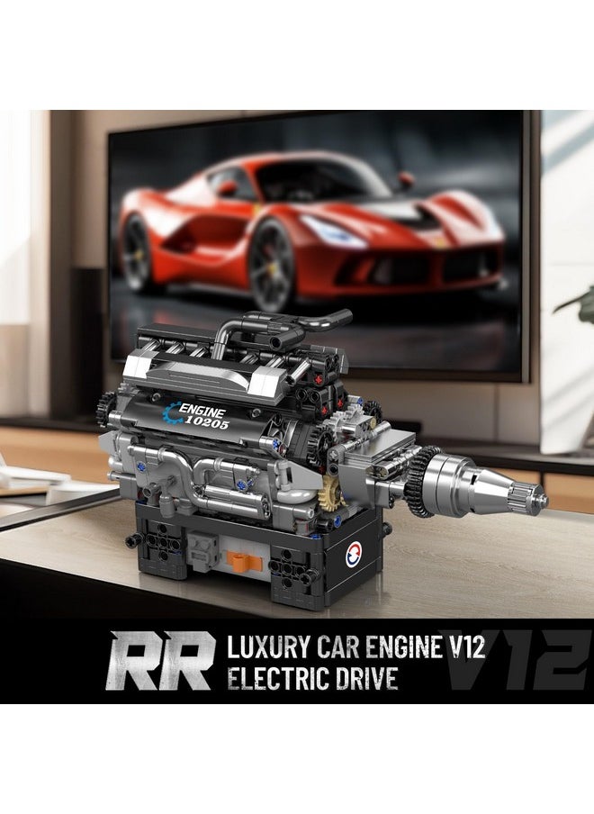 mould king Mould King V12 Engine Building Blocks Sets, 10205 Car Engine Model kit That Run, Build Your Own STEM Model Mini Engine, 12-Cylinder Engine Building Engineering Toys for Kids/Adults(733+PCS)  - Image 2