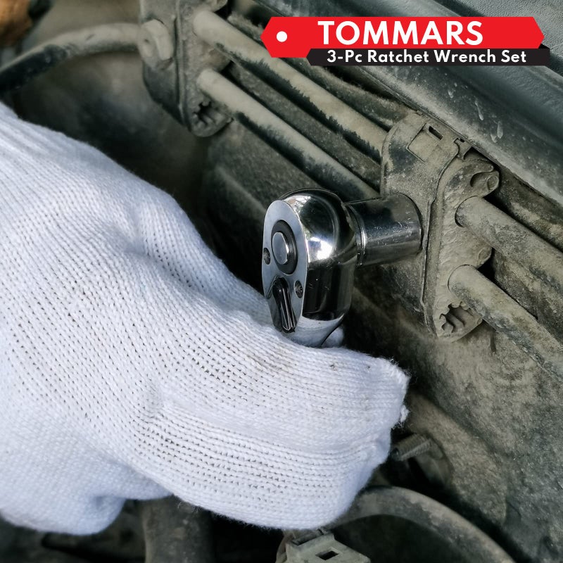 TOMMARS Stubby Ratchet Set, 1/4", 3/8", 1/2" Drive Ratchet Handle Wrench 72-Tooth Quick-Release Reversible - Image 2