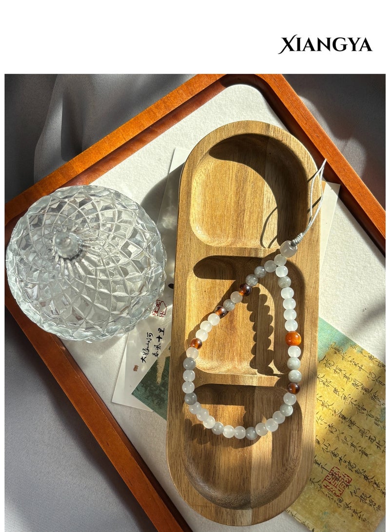 XIANGYA Phone Charm Lanyard Strap – White & Gray Glass Bead Chain with Amber Accents & Chalcedony Beads for Phone/Bag/Keychain - Image 4