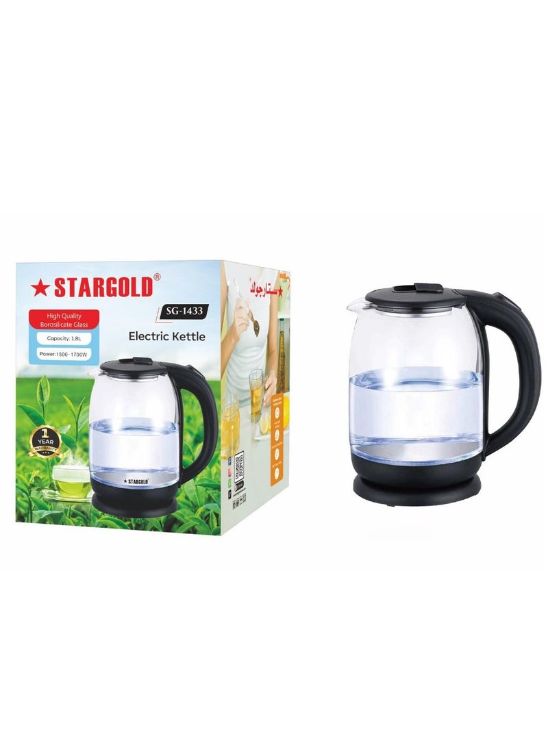 ستارجولد غلاية كهربائية زجاجية سعة 1.8 لتر مع خاصية إيقاف التشغيل التلقائي بقوة 1700 وات من الفولاذ المقاوم للصدأ بدرجة 304 عالية الجودة - Image 2