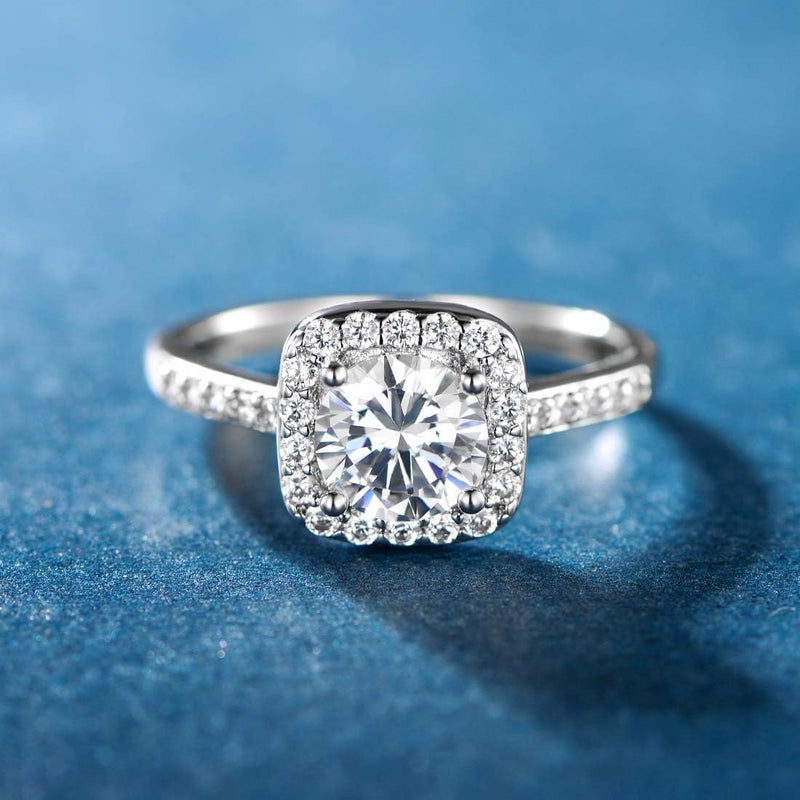 MDFUN 18K White Gold Plated Cubic Zirconia Promise Halo Engagement Promise Eternity Ring for Women - Image 4