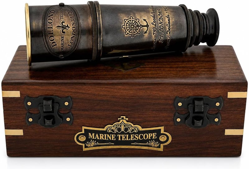 OCEAN REPLICAS 1920 DOLLOND London Brass Maritime Vintage Telescope with Wooden Box - Image 1