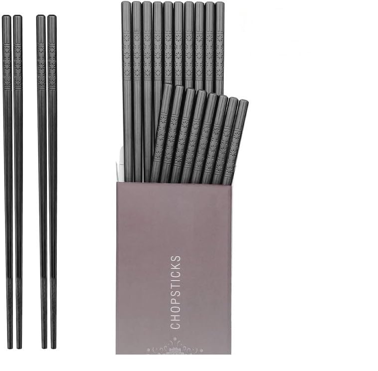HIWARE 10 Pairs Fiberglass Chopsticks Reusable Chopsticks Dishwasher Safe 9 12 Inches Black
