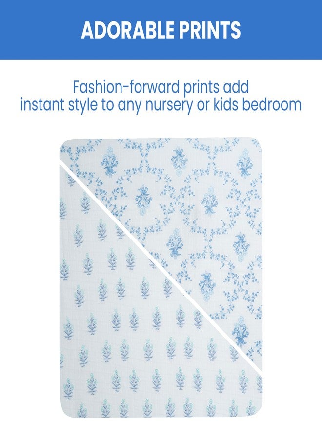 Delta Children 100% Cotton Muslin Baby Receiving Blankets for Girls and Boys - 47x47 Inches (Pack of 2), Blue Botanicals - Image 4