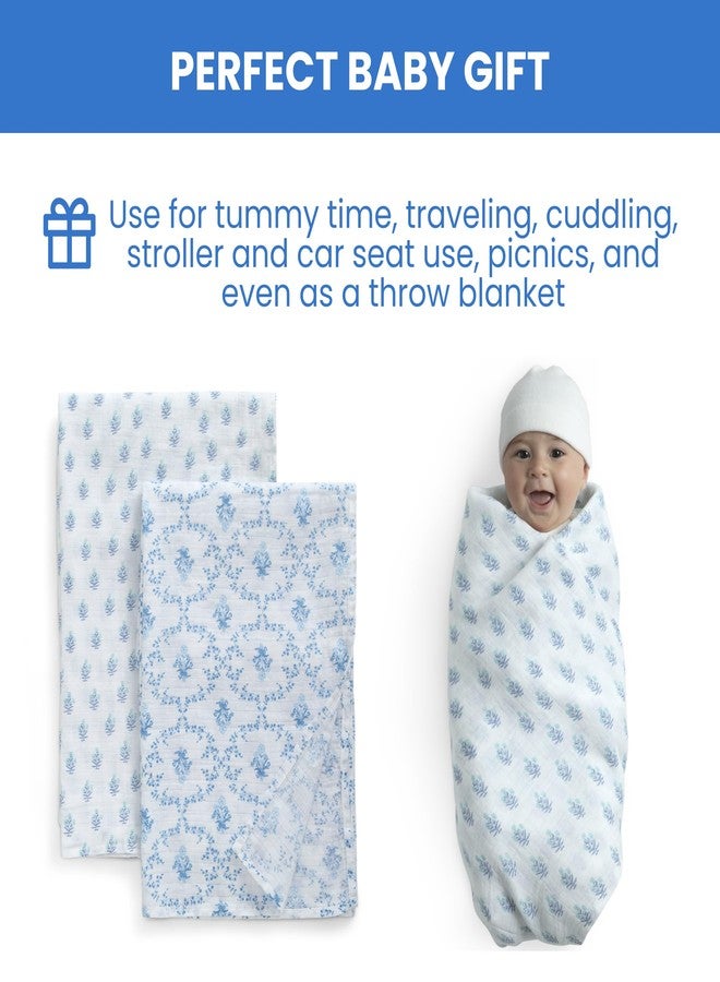 Delta Children 100% Cotton Muslin Baby Receiving Blankets for Girls and Boys - 47x47 Inches (Pack of 2), Blue Botanicals - Image 5