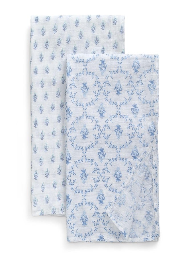 Delta Children 100% Cotton Muslin Baby Receiving Blankets for Girls and Boys - 47x47 Inches (Pack of 2), Blue Botanicals - Image 1
