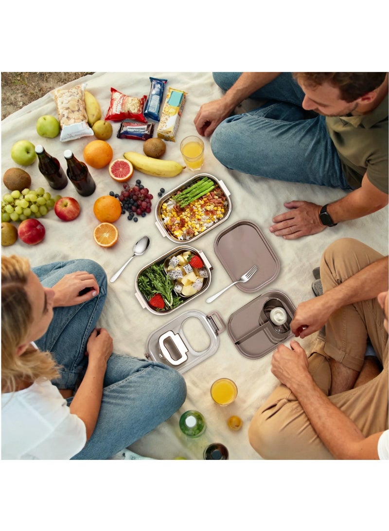 أداندو صندوق غداء من الفولاذ المقاوم للصدأ: صندوق بينتو مزدوج الطبقات آمن للاستخدام في الميكروويف - صندوق بينتو مانع للتسرب 304 - عازل حراري قابل للفصل - مناسب للبالغين والطلاب والمكاتب والمدارس - مع حقيبة حرارية وأدوات مائدة. - Image 5