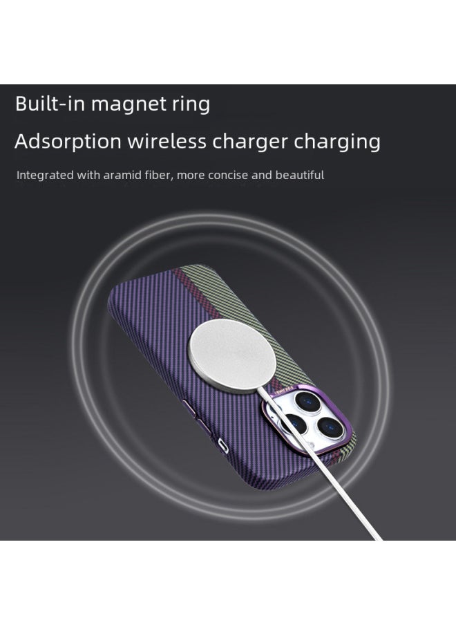 Generic - Suitable For Apple 15Promax Phone Case Carbon Fiber Magnetic Absorption Full Coverage IPhone16 Kevlar Texture PC Hard 13-Color:Contrast Purple [magnetic Suction + Packaging]]-Applicable Model:15 - Image 1