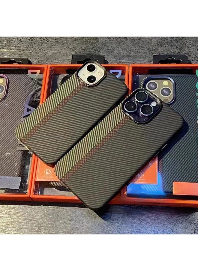 Generic - Suitable For Apple 15Promax Phone Case Carbon Fiber Magnetic Absorption Full Coverage IPhone16 Kevlar Texture PC Hard 13-Color:Contrast Purple [magnetic Suction + Packaging]]-Applicable Model:15 - Image 1