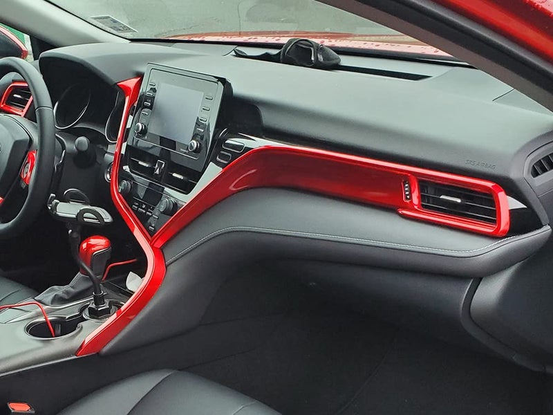 Kadore for 2018-2022 2023 2024 Toyota Camry Interior Center Console Strips Cover Trim Molding Red Accessories LHD 2-pc - Image 4