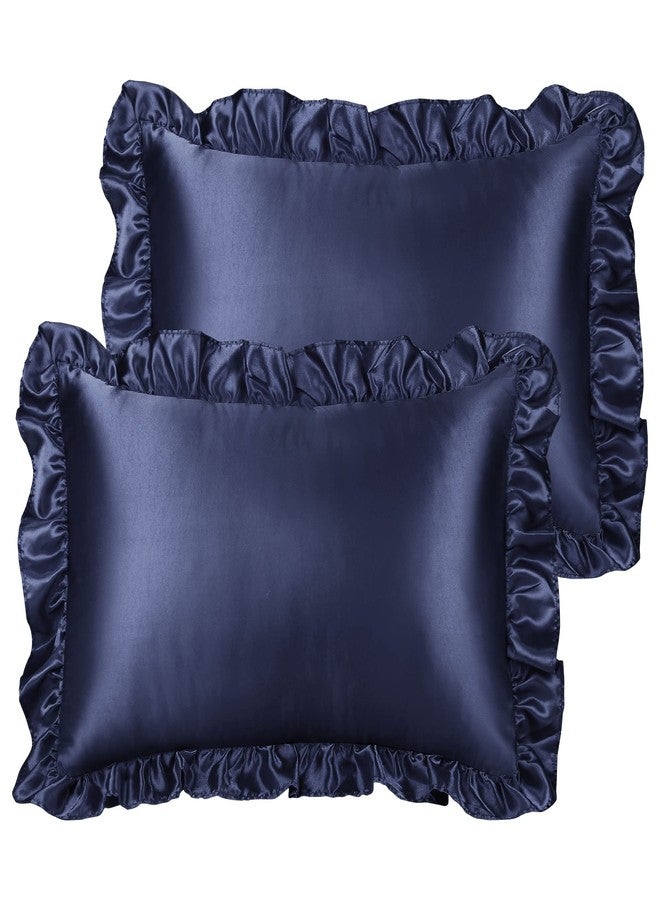 PiccoCasa Luxury Ruffled Pillow Shams Set of 2, Retro Silky Pillow Cover with Ruffle, 85 GSM Satin Pillowcases with Envelope Closure King Navy - Image 1