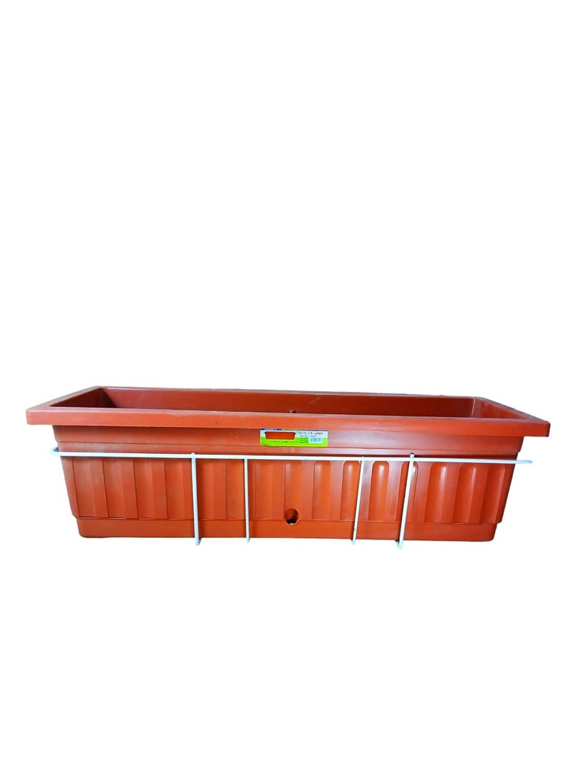 Generic Khorshid Plastic Rectangular Planter - 60*20 - Brick Color - With White Metal Bracket For Hanging On Balcony  - Image 1