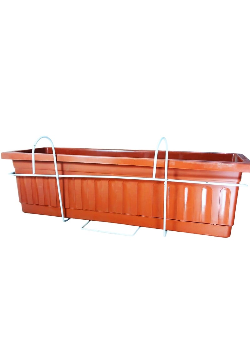 Generic Khorshid Plastic Rectangular Planter - 60*20 - Brick Color - With White Metal Bracket For Hanging On Balcony  - Image 2