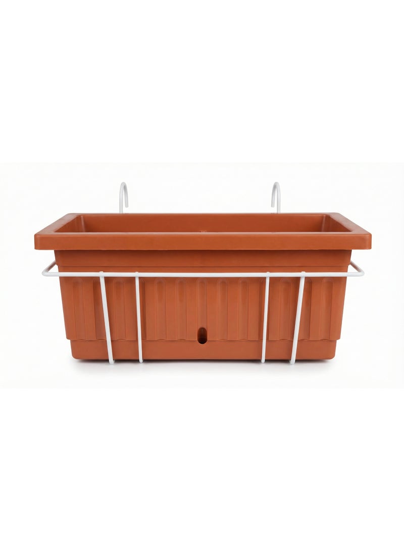 Modern Rectangular Plastic Planting Pot with Metal Hanging Bracket - Decorative Balcony Railing Flower Planter for Indoor & Outdoor Houseplants - Size 60*20 - Brick Color - Image 1