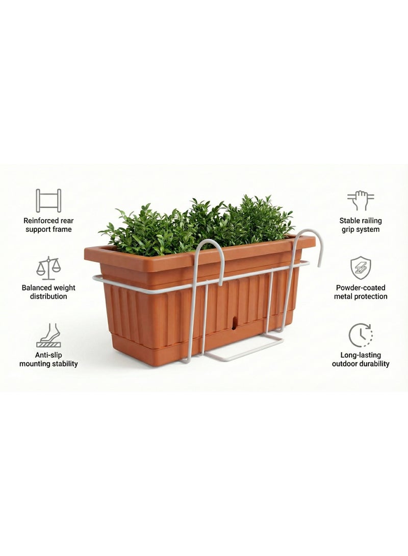 Modern Rectangular Plastic Planting Pot with Metal Hanging Bracket - Decorative Balcony Railing Flower Planter for Indoor & Outdoor Houseplants - Size 60*20 - Brick Color - Image 2