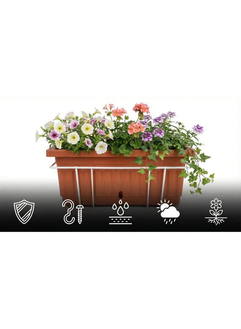 Modern Rectangular Plastic Planting Pot with Metal Hanging Bracket - Decorative Balcony Railing Flower Planter for Indoor & Outdoor Houseplants - Size 60*20 - Brick Color - Image 5