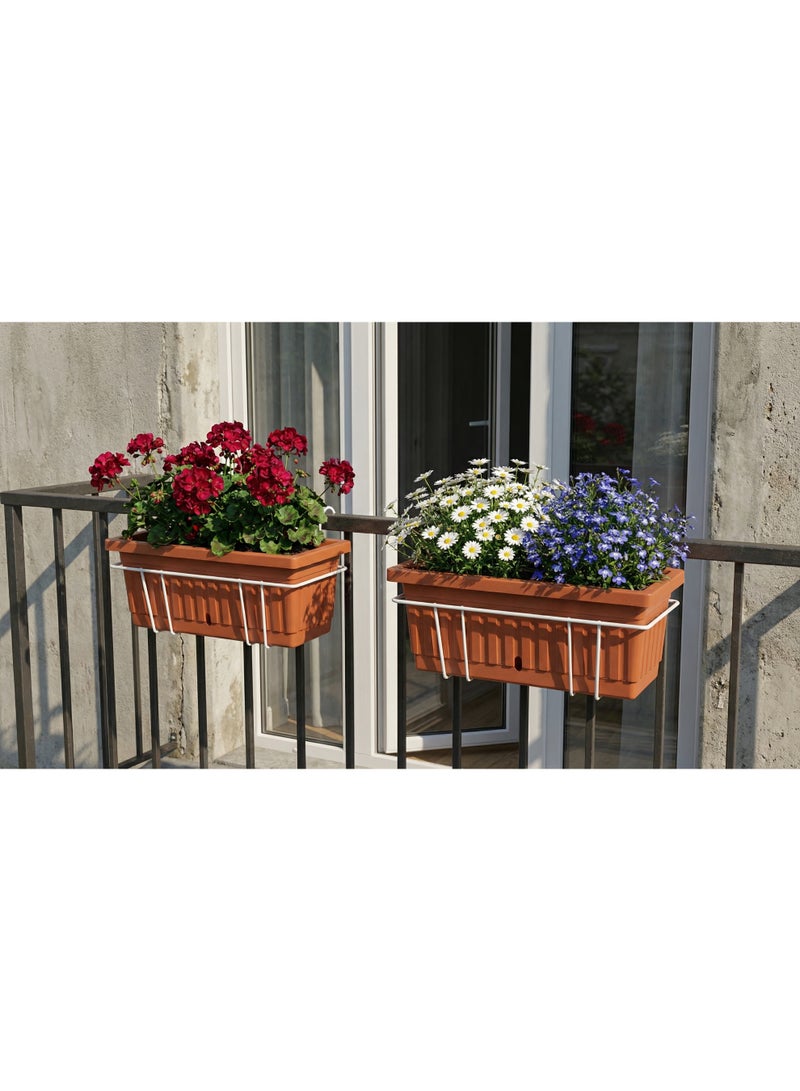 Modern Rectangular Plastic Planting Pot with Metal Hanging Bracket - Decorative Balcony Railing Flower Planter for Indoor & Outdoor Houseplants - Size 60*20 - Brick Color - Image 3