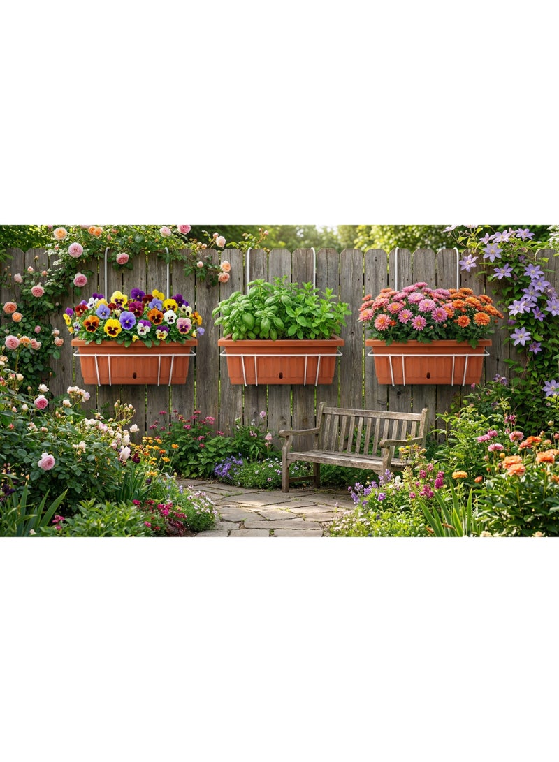 Modern Rectangular Plastic Planting Pot with Metal Hanging Bracket - Decorative Balcony Railing Flower Planter for Indoor & Outdoor Houseplants - Size 60*20 - Brick Color - Image 4