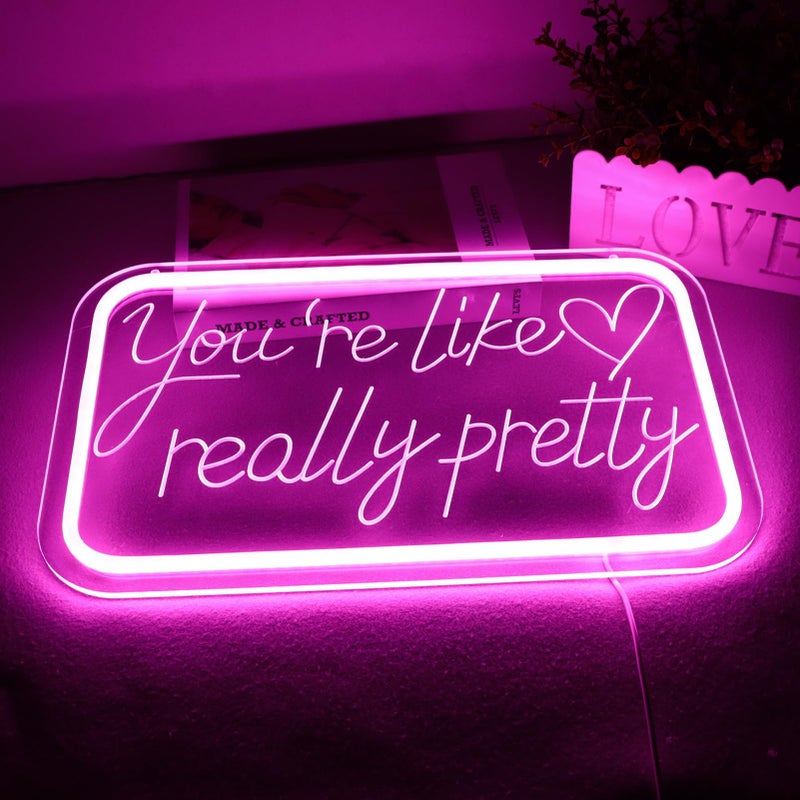 qbanziou You're Like Really Pretty Neon Signs for Wall Decorï¼ŒLED Neon Lights Suitable for Bedroom Wedding Party Christmas Gift Art 5V Power Adapter - Image 2