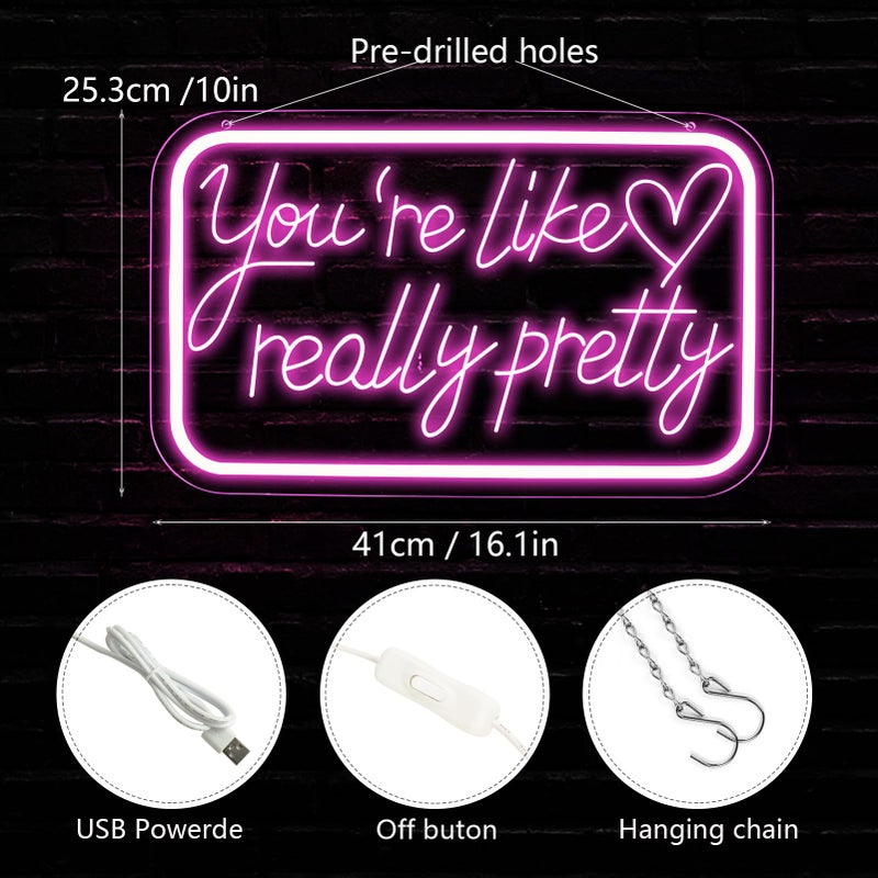 qbanziou You're Like Really Pretty Neon Signs for Wall Decorï¼ŒLED Neon Lights Suitable for Bedroom Wedding Party Christmas Gift Art 5V Power Adapter - Image 3