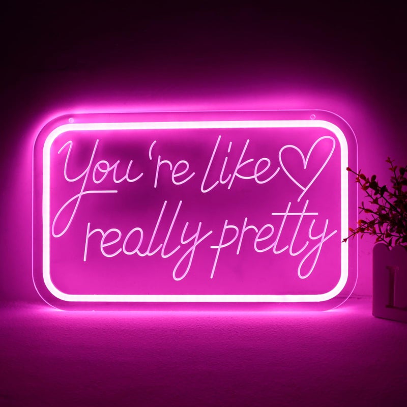 qbanziou You're Like Really Pretty Neon Signs for Wall Decorï¼ŒLED Neon Lights Suitable for Bedroom Wedding Party Christmas Gift Art 5V Power Adapter - Image 1
