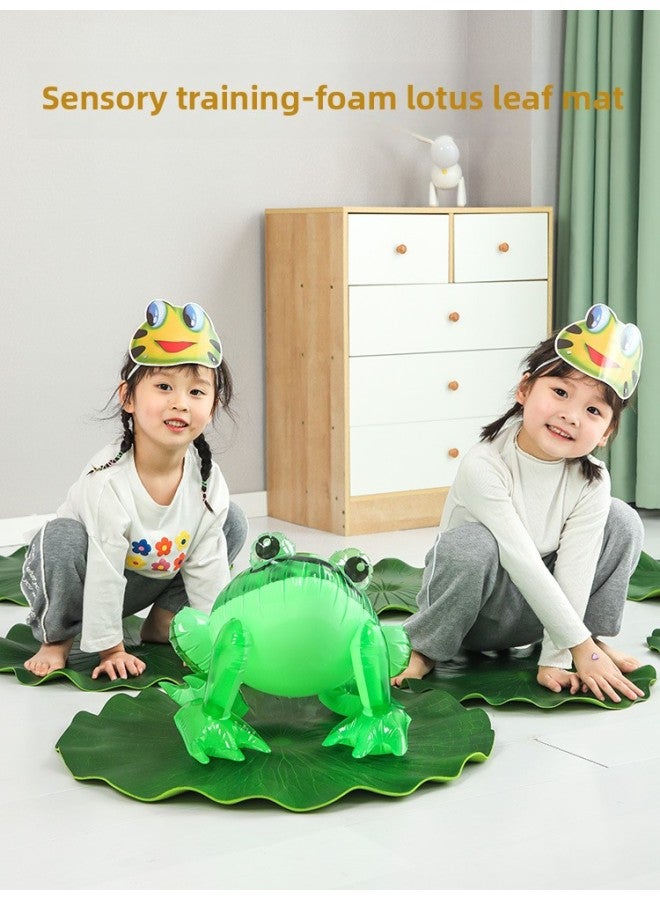 Foam Lotus Leaf Mat Children Frog Jumping Props Kindergarten Sensory Training Equipment Body Intelligent Outdoor Sports Game-Color:8 Lotus Leaves +10 Headdress + Inflatable Frog  - Image 2