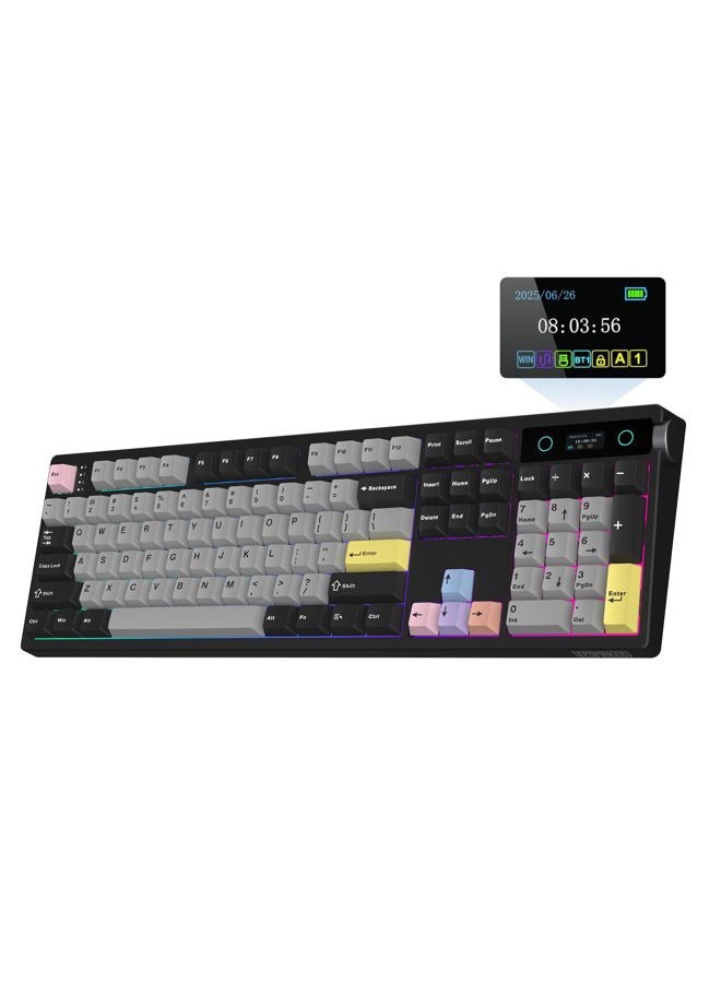 EPOMAKER TH108 PRO Full Size Mechanical Keyboard with Screen & Knob, Wireless Gaming Keyboard with 10000mAh, Creamy Gasket, Hot Swap, Custom Driver, RGB Backlight (Black, Sea Salt Silent) - Image 1
