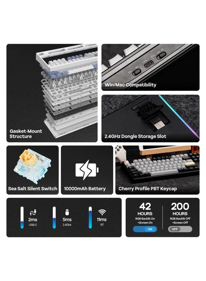 EPOMAKER TH108 PRO Full Size Mechanical Keyboard with Screen & Knob, Wireless Gaming Keyboard with 10000mAh, Creamy Gasket, Hot Swap, Custom Driver, RGB Backlight (Black, Sea Salt Silent) - Image 2