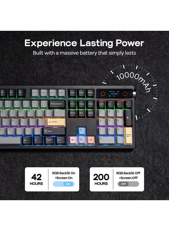 EPOMAKER TH108 PRO Full Size Mechanical Keyboard with Screen & Knob, Wireless Gaming Keyboard with 10000mAh, Creamy Gasket, Hot Swap, Custom Driver, RGB Backlight (Black, Sea Salt Silent) - Image 4