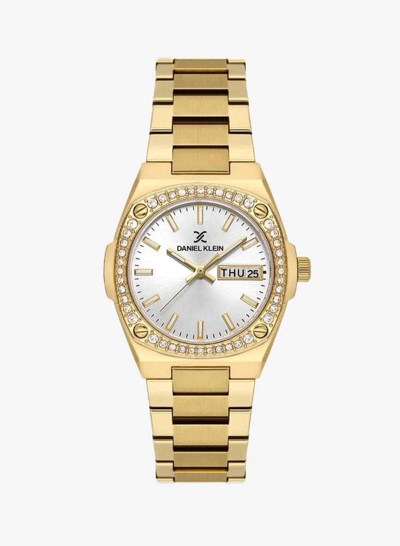 DANIEL KLEIN Women's Stainless Steel Gold Alloy Case Analog Silver Round Sunray Dial Japanese Quartz Premium 30 Meters Water Resistant
