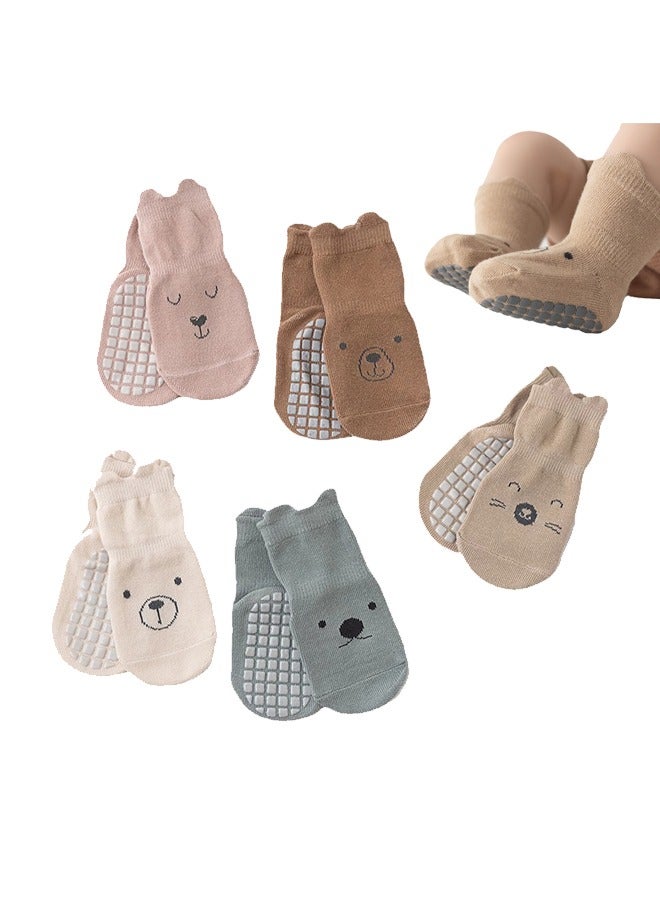 Baby Socks for Girls Boys 5 Pairs Cute Animal Cartoon Toddler Kids Anti-Slip Socks - Image 1