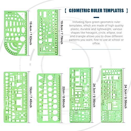 Glarks 16 Pieces Measuring Templates Building Formwork Stencils Geometric Drawing Rulers and Triangular Architect Scale Ruler with Pencil Pencil Lead Refills Eraser for Office and School - Image 3