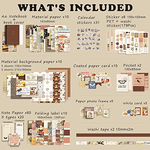 RANUR 346pcs Vintage Aesthetic Scrapbook Kit with Stickers, Art Bullet Junk Journal Kit with Journaling or Scrapbooking Supplies Journal Planners Paper Stickers Craft Notebook Collage (Brown) - Image 2