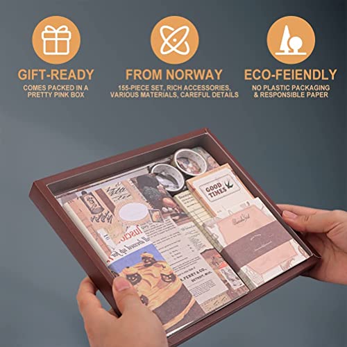 RANUR 346pcs Vintage Aesthetic Scrapbook Kit with Stickers, Art Bullet Junk Journal Kit with Journaling or Scrapbooking Supplies Journal Planners Paper Stickers Craft Notebook Collage (Brown) - Image 3