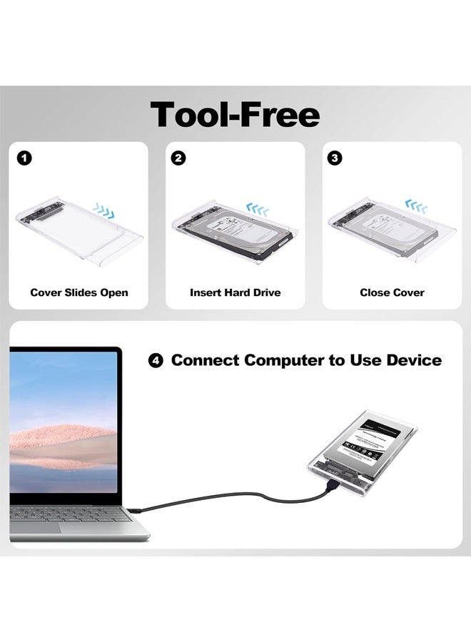 DUNISO 2.5 Inch SATA External Hard Drive Enclosure USB 3.0 to SATA III Tool-Free Transparent SSD Case with USB 3.0 Hard Drive Data Cable for 7mm 9.5mm SSD Hard Drives  - Image 2