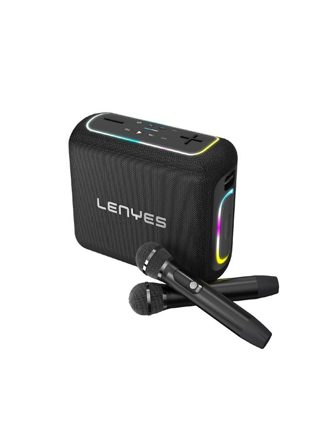 Lenyes S867 Portable Wireless Party Speaker with Dual Wireless Microphones 200W Bluetooth Speaker with RGB Lights Black - Image 2