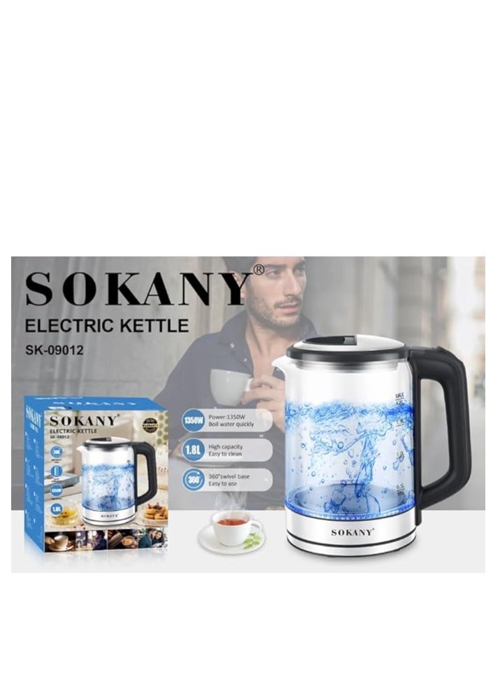 Sokany Glass/Pyrex Electric Kettle 1.8 Liter - 1500 Watt SK-09012, 1 Year Warranty - Image 2