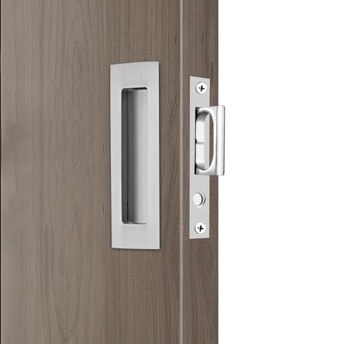 Dontay Sliding Pocket Door Handles, 304 Stainless Steel Non Locking Pocket Door Hardware, Recessed Flush Finger Pulls, Heavy Duty Edge Pull with Pop Out Ring Pull (Satin Nickel (1 Set), 6 inch) - Image 1