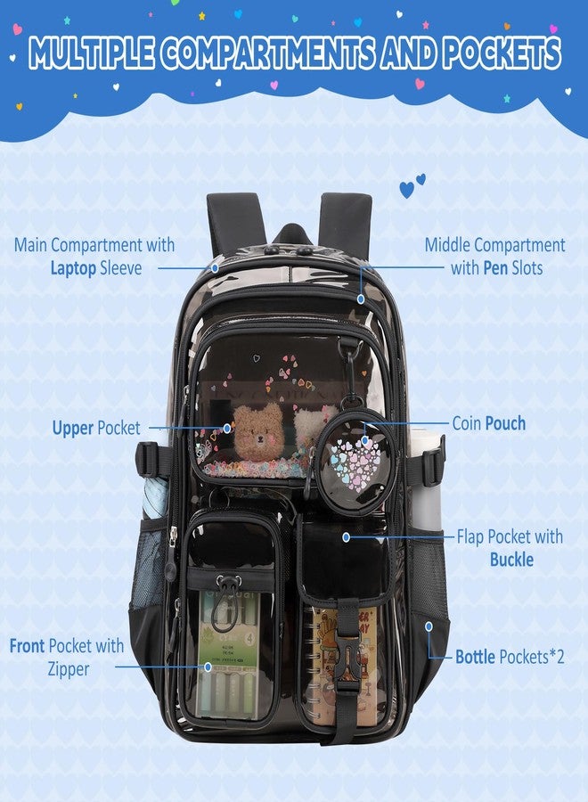 ASKSKY Clear Backpacks for Stadium Events Heavy Duty Clear Bookbag for School Girls Transparent Back Pack, Black Semitransparent - Image 5