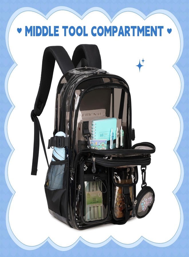 ASKSKY Clear Backpacks for Stadium Events Heavy Duty Clear Bookbag for School Girls Transparent Back Pack, Black Semitransparent - Image 3
