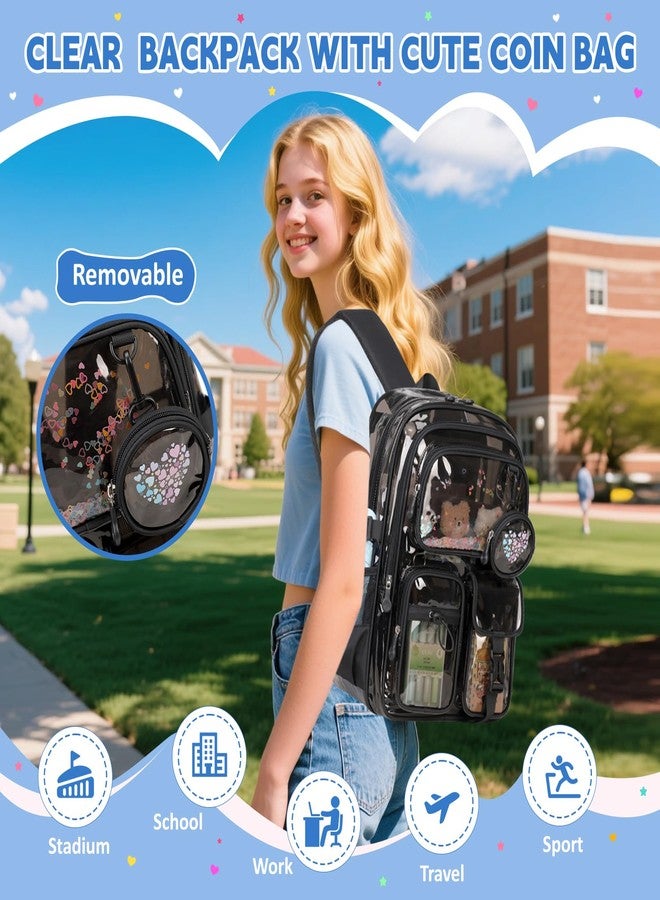 ASKSKY Clear Backpacks for Stadium Events Heavy Duty Clear Bookbag for School Girls Transparent Back Pack, Black Semitransparent - Image 2