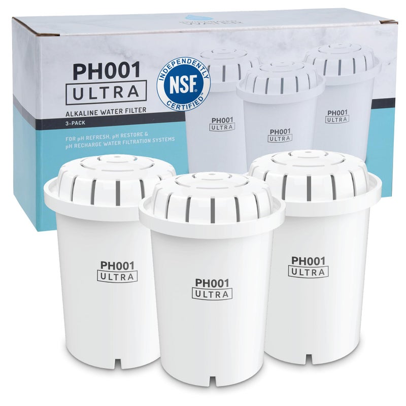 Invigorated Water PH001 Ultra - NSF Certified Alkaline Water Filter â€“ Replacement Filters for Invigorated Water Pitcher Systems â€“ BPA-Free, Removes Chlorine, Heavy Metals â€“ 96 Gallons/Filter (White, 3-Pack) - Image 1