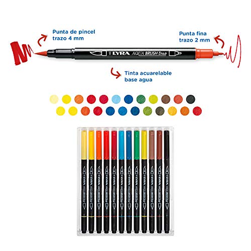 Lyra Aqua Brush Duo Brush Markers - Set of 12 Water-Based Brush Pens for Artists of All Ages - Dual Tip Markers for Fine Details and Wide Strokes - Durable Coloring Markers for Blending Effects - Image 3