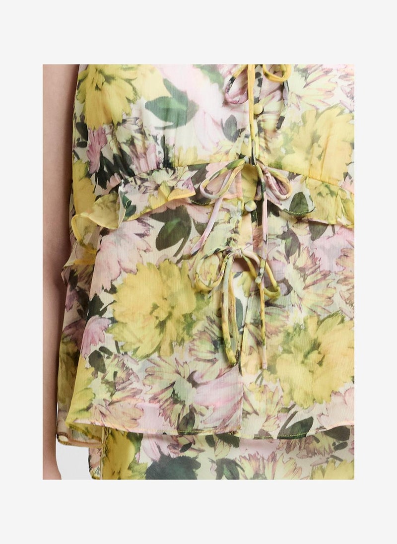 French Connection Women's Carla Chiffon Floral Sleeveless Tie Up Top - Image 3