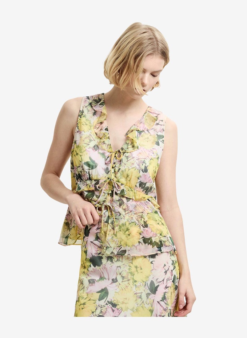 French Connection Women's Carla Chiffon Floral Sleeveless Tie Up Top - Image 4