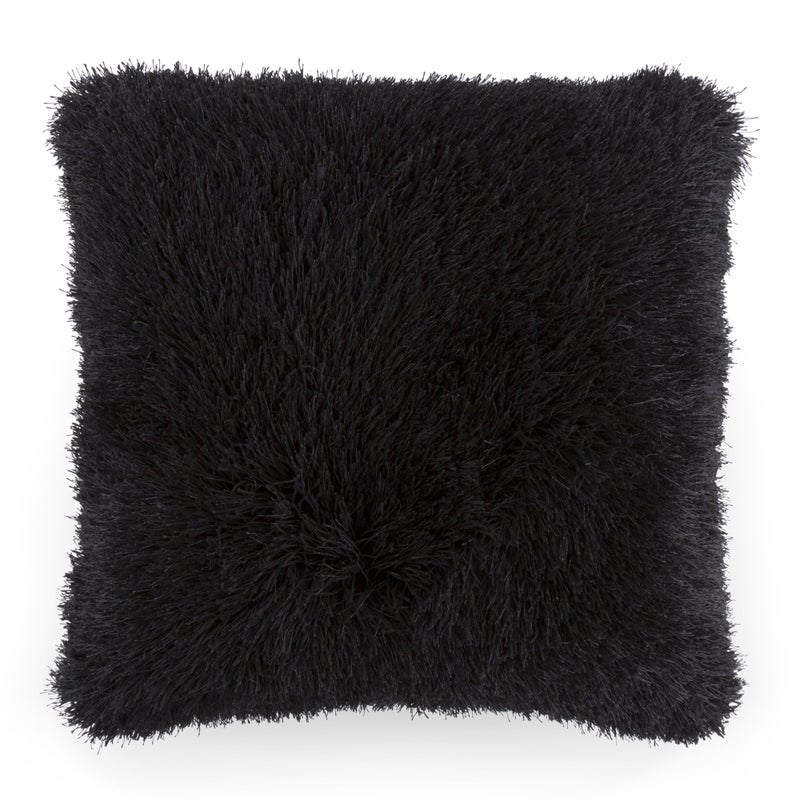 Bedford Home Oversized Floor or Throw Pillow Square Luxury Plush Shag Faux Fur Glam Decor Cushion for Bedroom Living Room or Dorm Black
